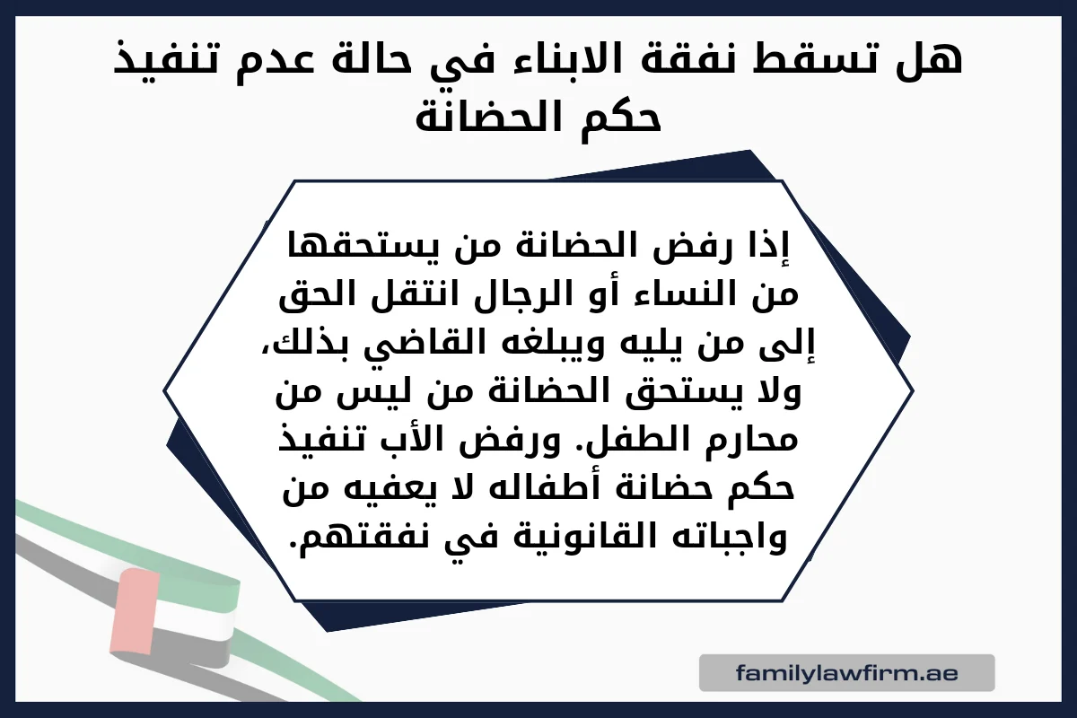 هل تسقط نفقة الابناء في حالة عدم تنفيذ حكم الحضانة