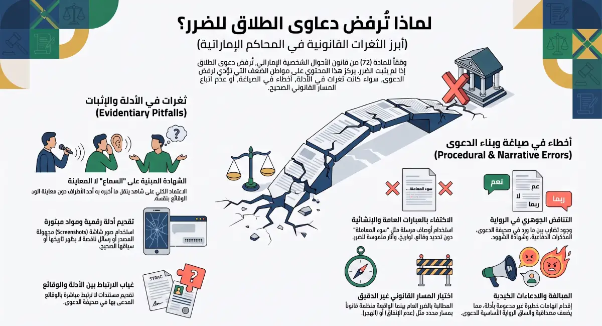 أسباب قد تؤدي إلى رفض دعوى الطلاق للضرر